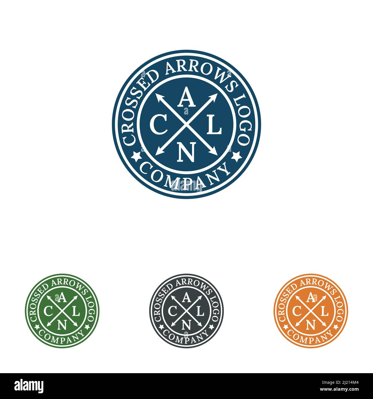 Frecce incrociate etichetta vintage badge timbro logo vettore design Illustrazione Vettoriale
