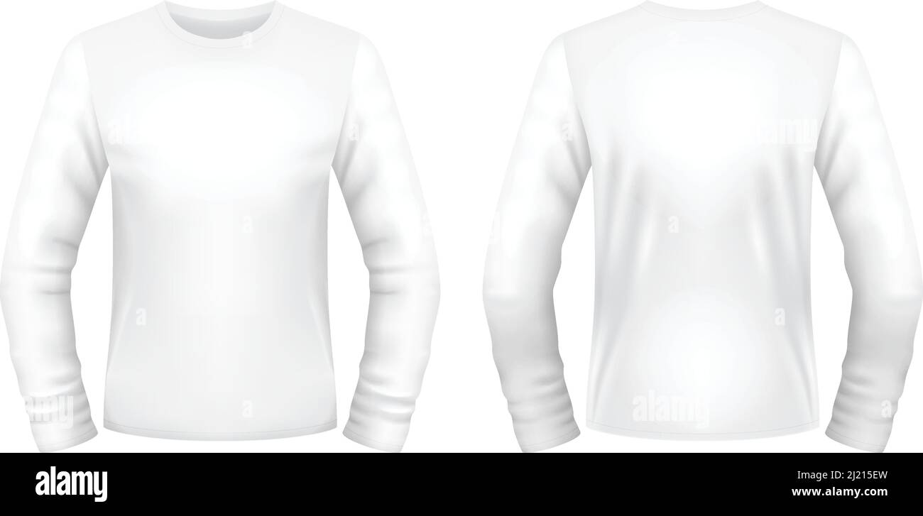 Modello camicia bianca a manica lunga. Vista anteriore e posteriore. Illustrazione vettoriale. Illustrazione Vettoriale