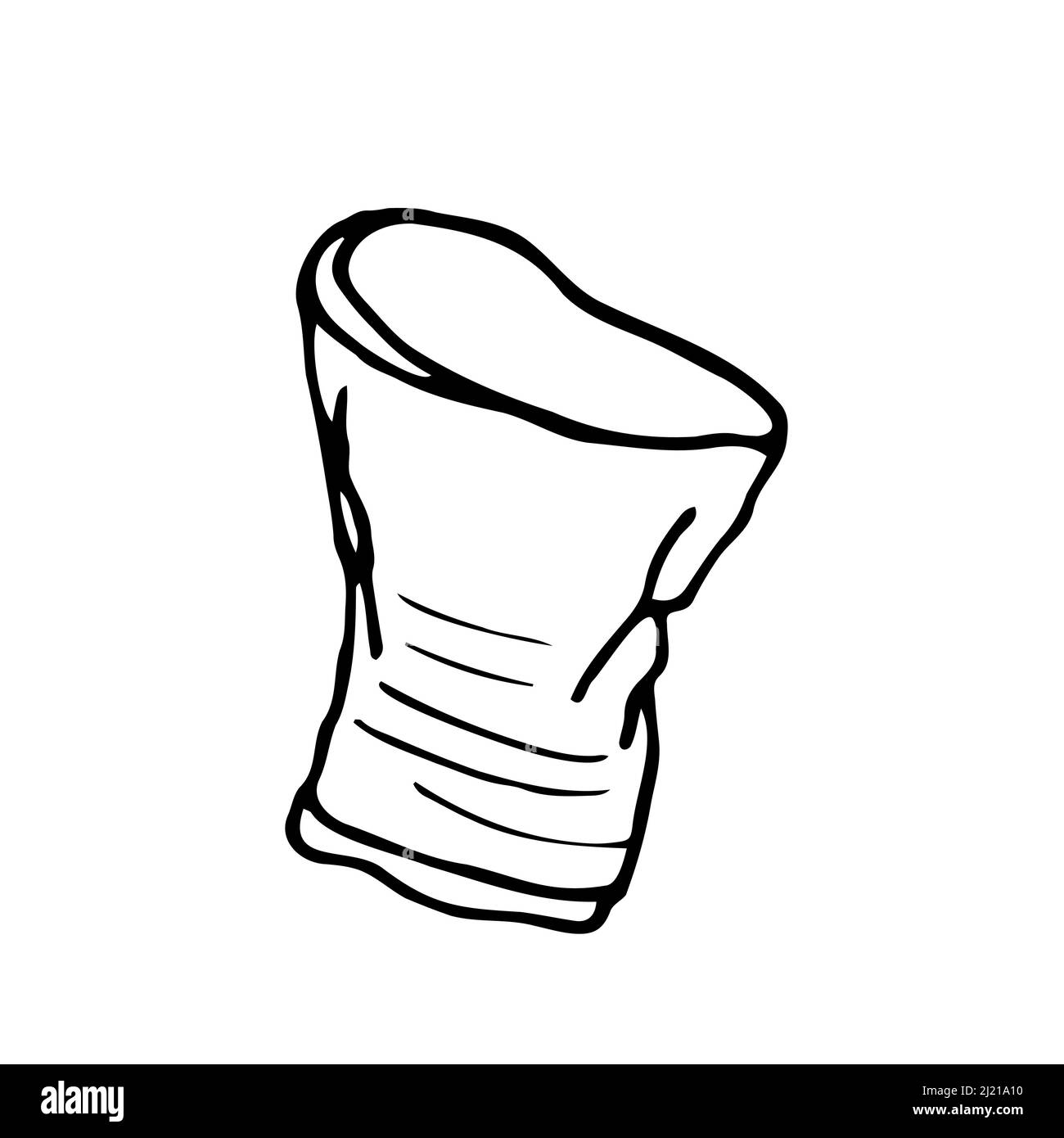 Contorno dell'elemento vettoriale inquinamento plastico. Tazza in plastica piegata. Simbolo di inquinamento globo problematico. Stile disegno a mano Cartoon. Spazzatura e spazzatura oggetto Illustrazione Vettoriale