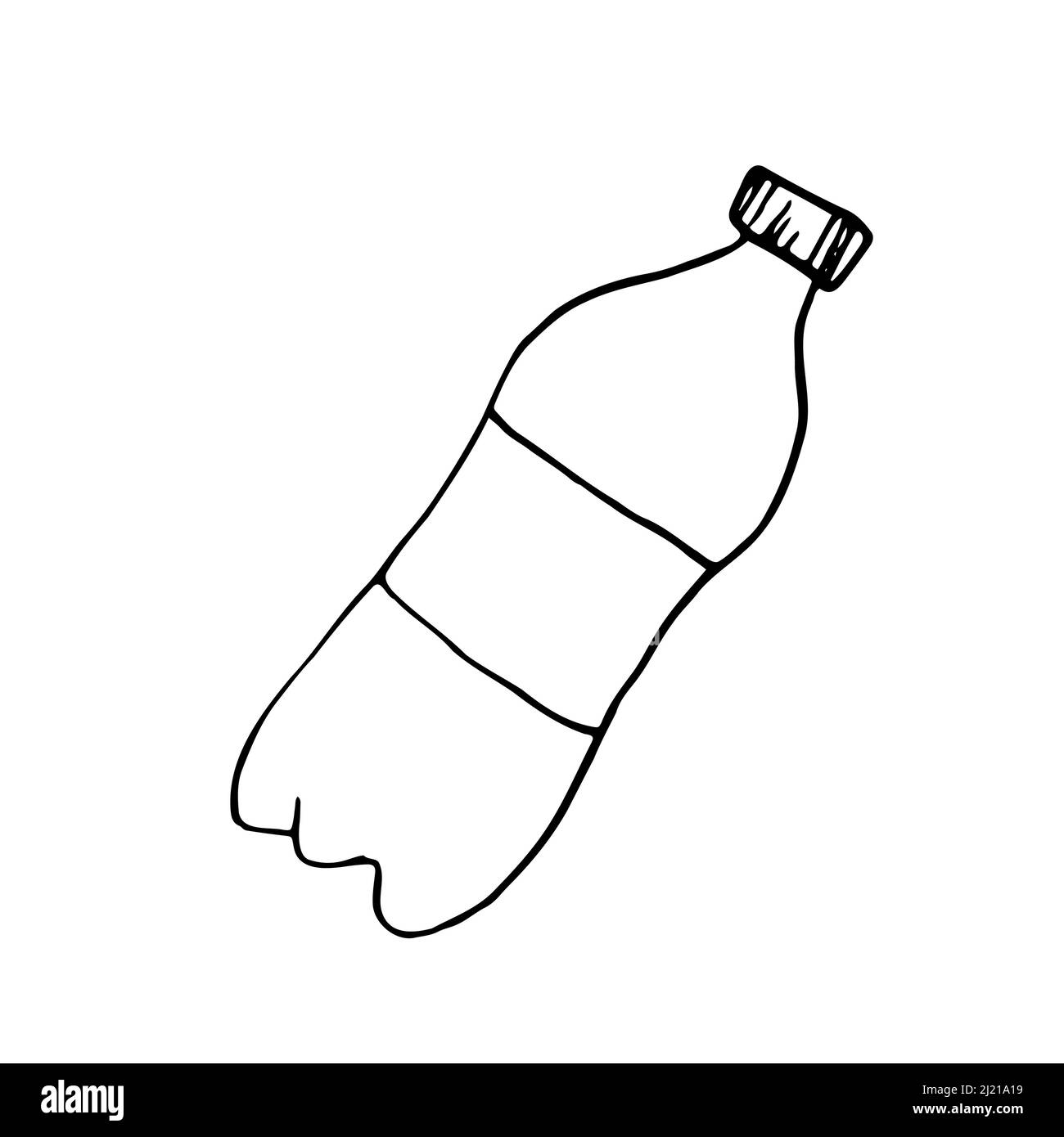 Vector Single Sketch bottiglia di plastica di acqua. Bottiglia di plastica, contenitore, disegno vettoriale Illustrazione Vettoriale