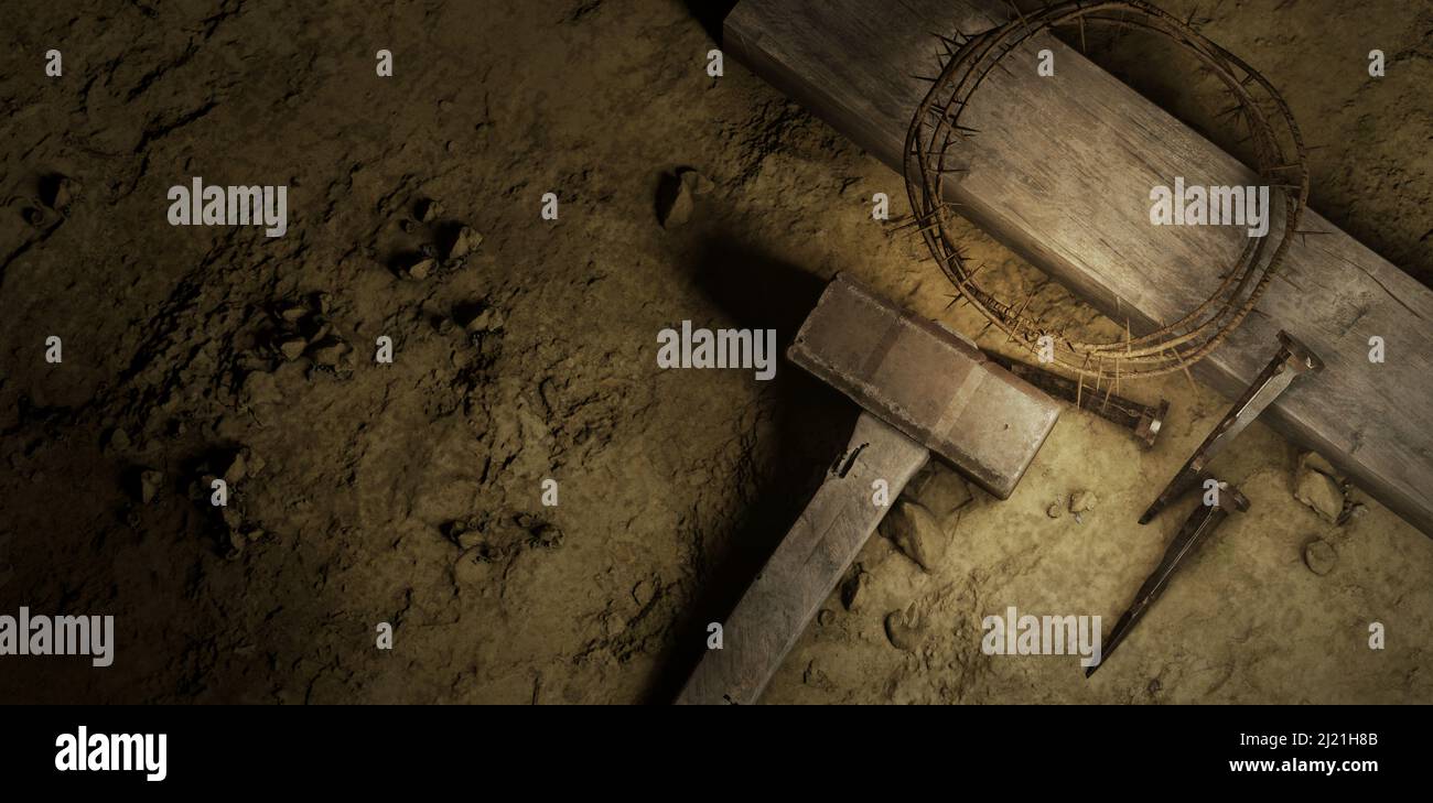 Illuminazione cinematografica banner religioso di Pasqua concetto di crocifissione Foto Stock