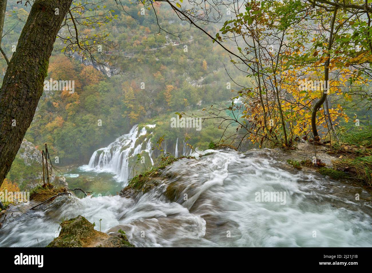 Fiume Plitvice, cascata più alta del Parco Nazionale, Croazia, Lika-Senj, Parco Nazionale dei Laghi di Plitvice, Plitvica Selo Foto Stock