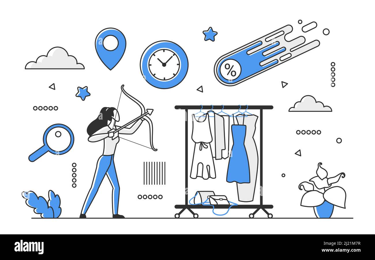 Sconti di vendita e prezzi di mercato più bassi. Promozione shopping offerta speciale vettore monocolor illustrazione Illustrazione Vettoriale