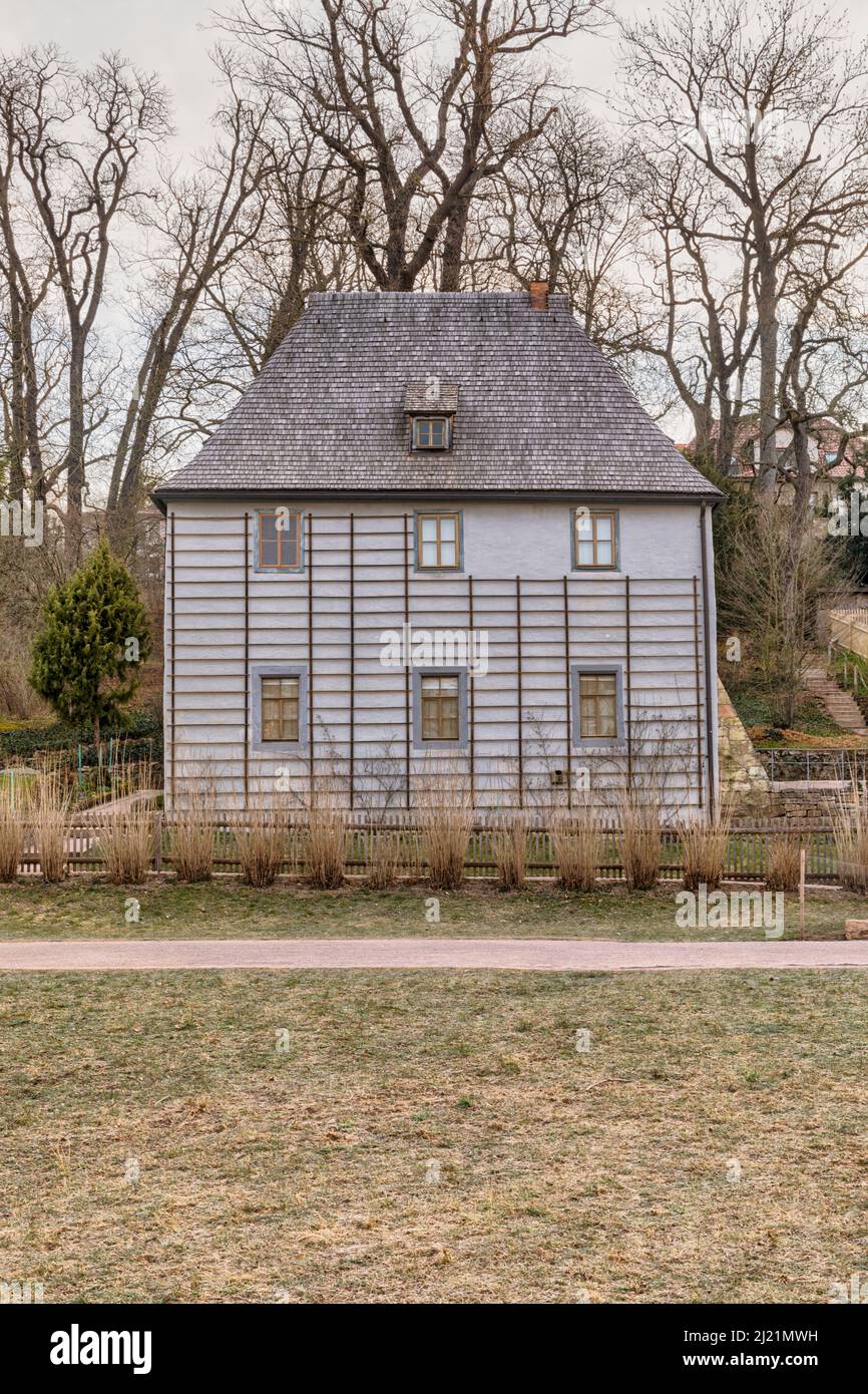 Casa estiva di Goethe presso il parco pubblico An der ILM, Weimar, Germania Foto Stock