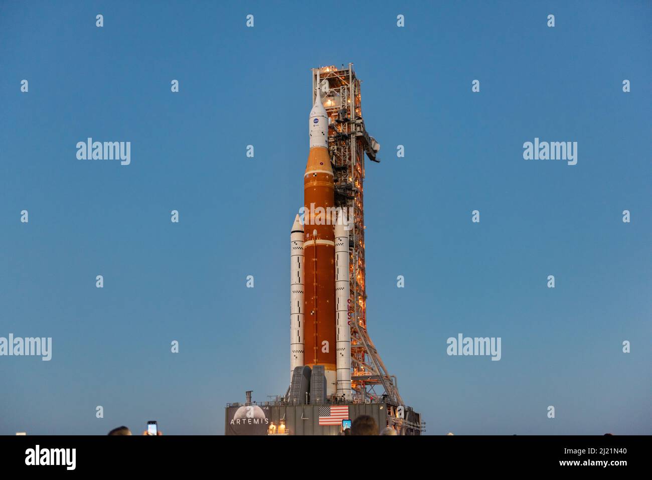 Lancio del Rocket del sistema di lancio spaziale della NASA Foto Stock