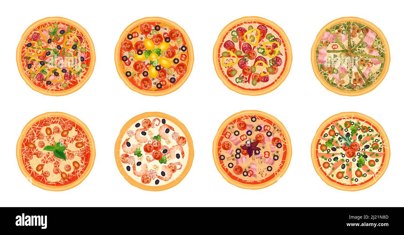 Deliziosa pizza gustosa menu fisso isolato. Da utilizzare per il disegno, lo striscione, il poster, l'illustrazione vettoriale del volantino. Illustrazione Vettoriale