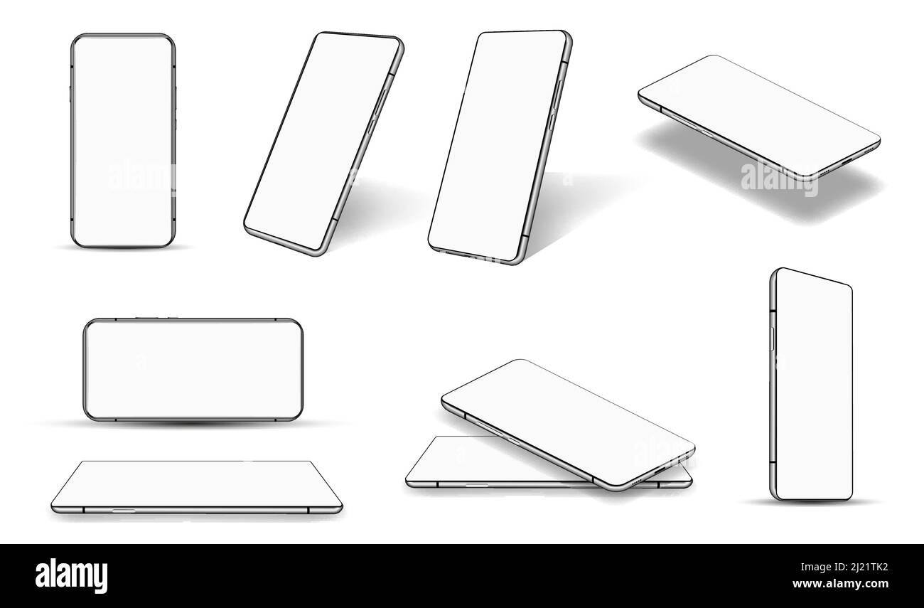 3D smartphone realistici da diverse angolazioni Illustrazione Vettoriale