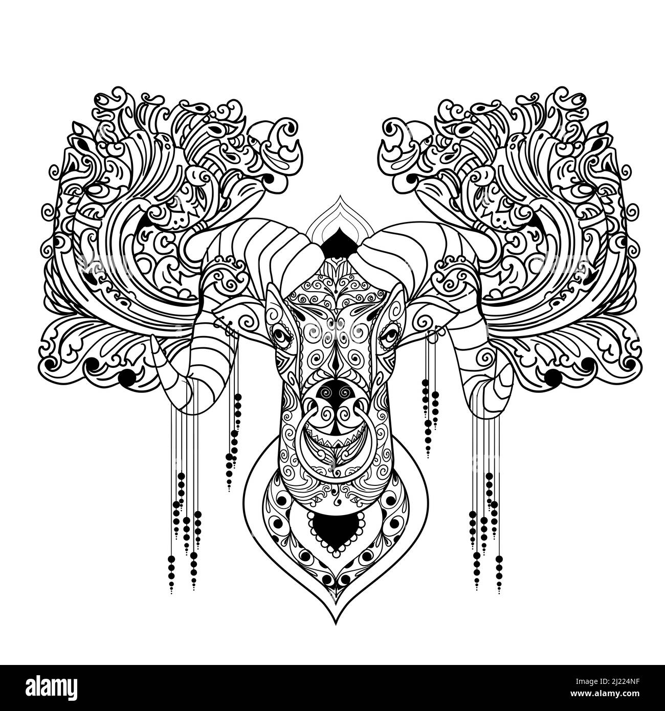 Un disegno vettoriale astratto di un volto di capra su sfondo bianco Foto Stock