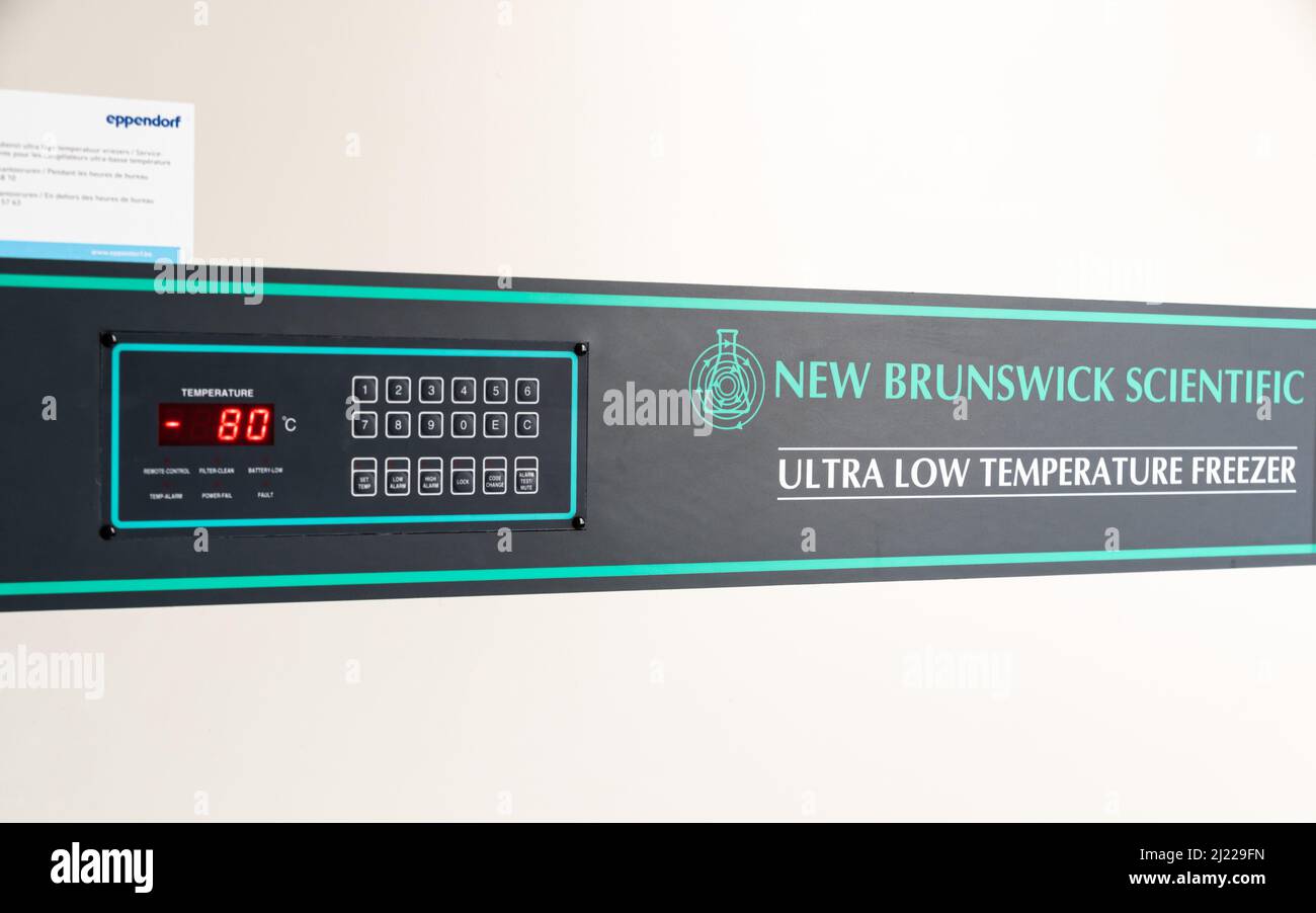 Bruxelles Capital Region - Belgio, 03 19 2022 - un congelatore a bassissima temperatura Eppendorf per la conservazione del DNA Foto Stock