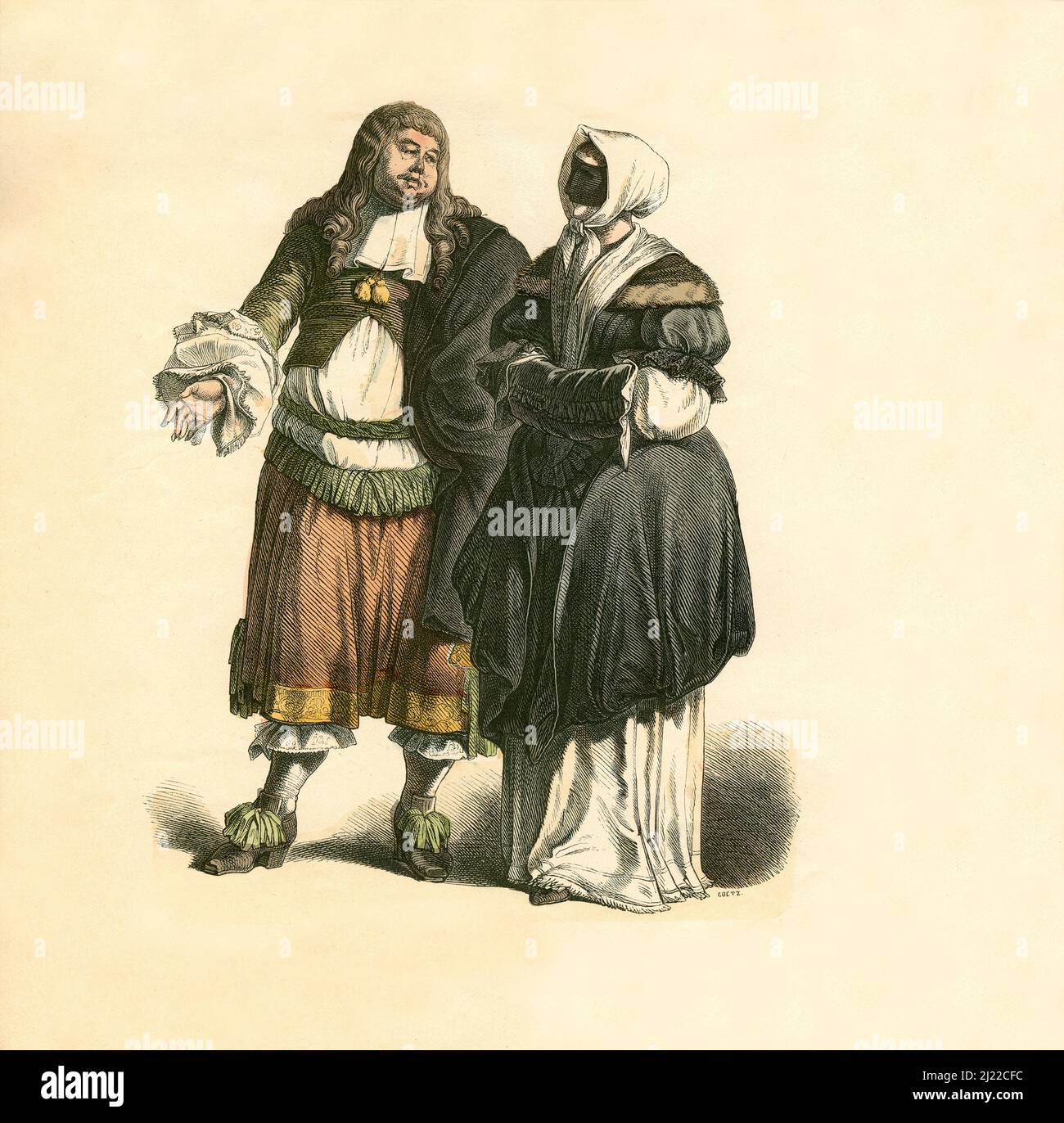 Coppia olandese in abito di classe media, ultimo terzo del 17th secolo, illustrazione, la Storia del costume, Braun & Schneider, Monaco di Baviera, Germania, 1861-1880 Foto Stock