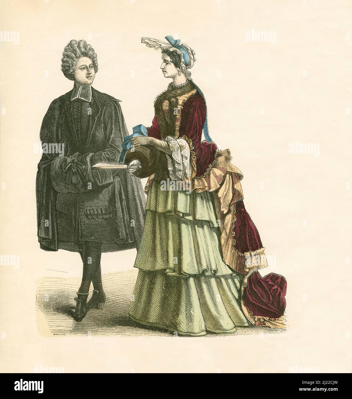 Clerk secolare francese, noblewoman, primo terzo del 18th secolo, Illustrazione, la Storia del Costume, Braun & Schneider, Monaco di Baviera, Germania, 1861-1880 Foto Stock