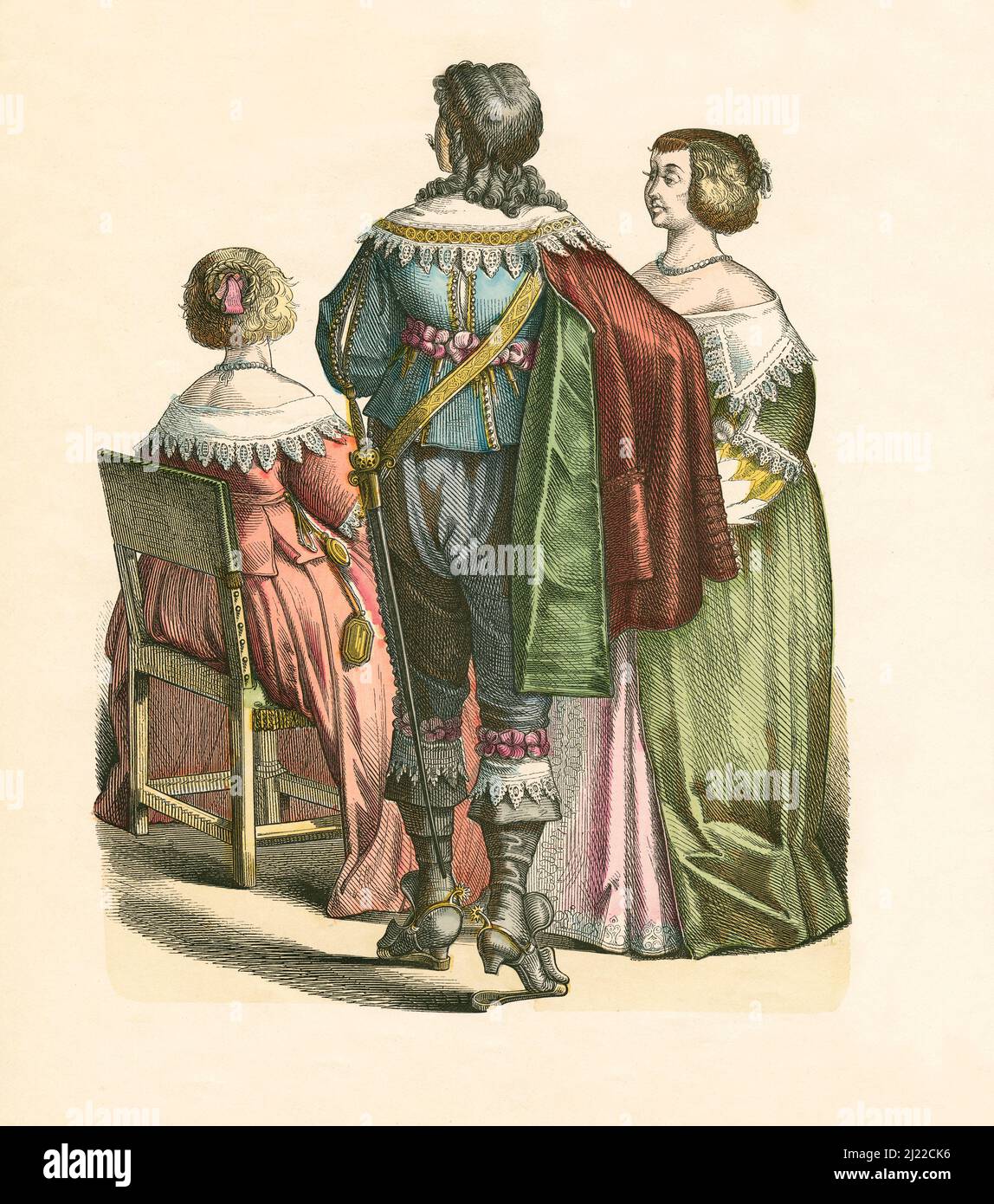 Nobiltà francese, secondo terzo del 17th secolo, Illustrazione, la Storia del Costume, Braun & Schneider, Monaco, Germania, 1861-1880 Foto Stock