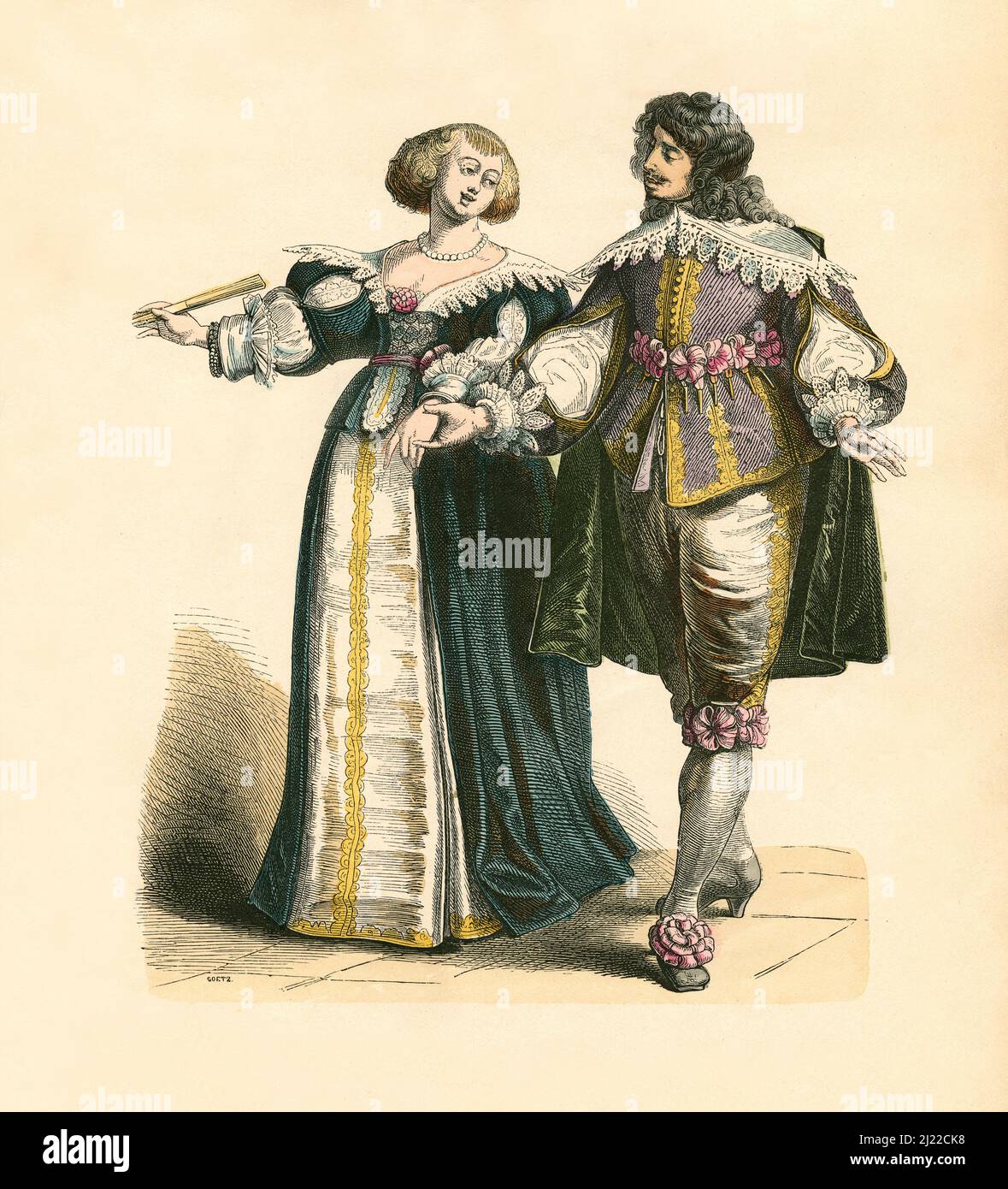 Francese Noble Coppia, secondo terzo del 17th secolo, Illustrazione, la Storia del Costume, Braun & Schneider, Monaco, Germania, 1861-1880 Foto Stock