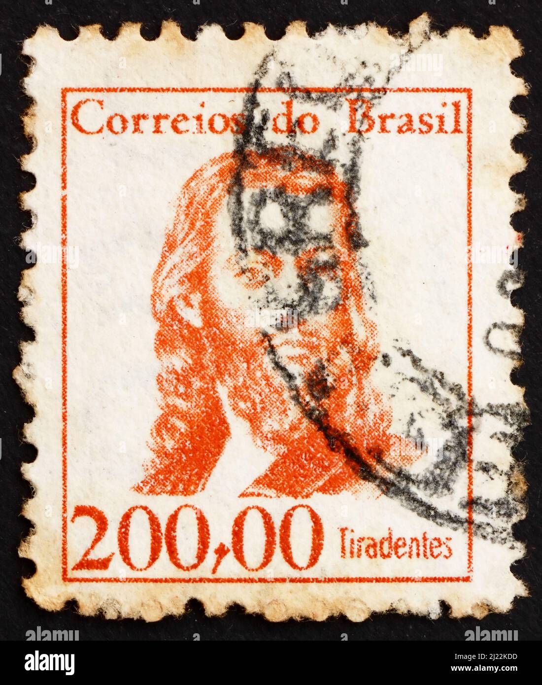BRASILE - CIRCA 1965: Un francobollo stampato in Brasile mostra Tiradentes, Joaquim Jose da Silva Xavier, rivoluzionario, eroe nazionale, circa 1965 Foto Stock