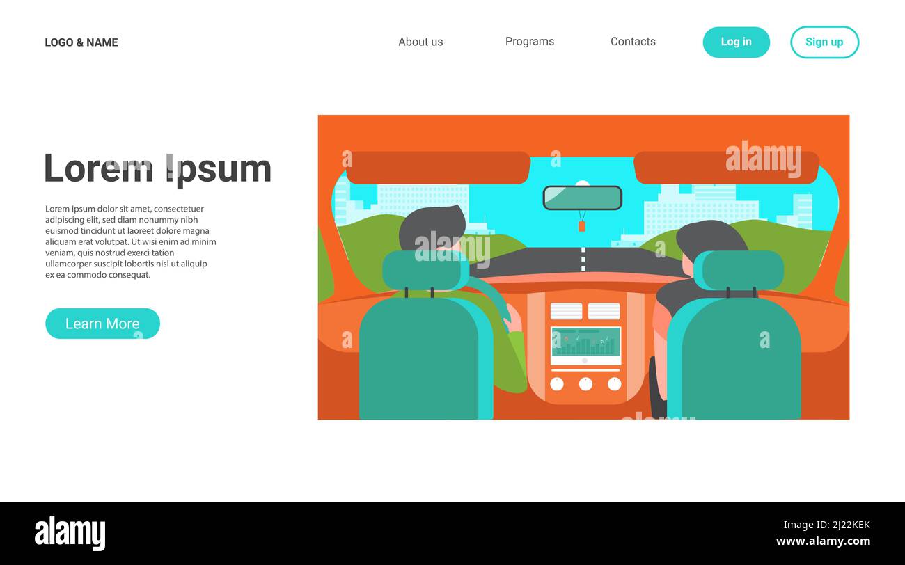 Coppia di veicoli a cavallo. Vista posteriore dell'abitacolo dell'auto lato conducente e lato passeggero. Vista dal sedile posteriore. Illustrazione vettoriale per guida, trasporto, aut Illustrazione Vettoriale