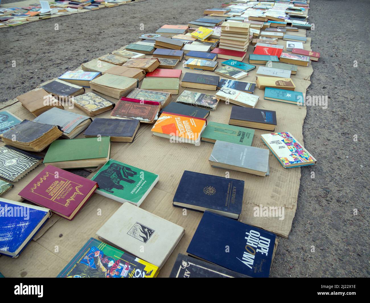 Voronezh, Russia - 10 ottobre 2020: Vendere vecchi libri in un mercato delle pulci Foto Stock
