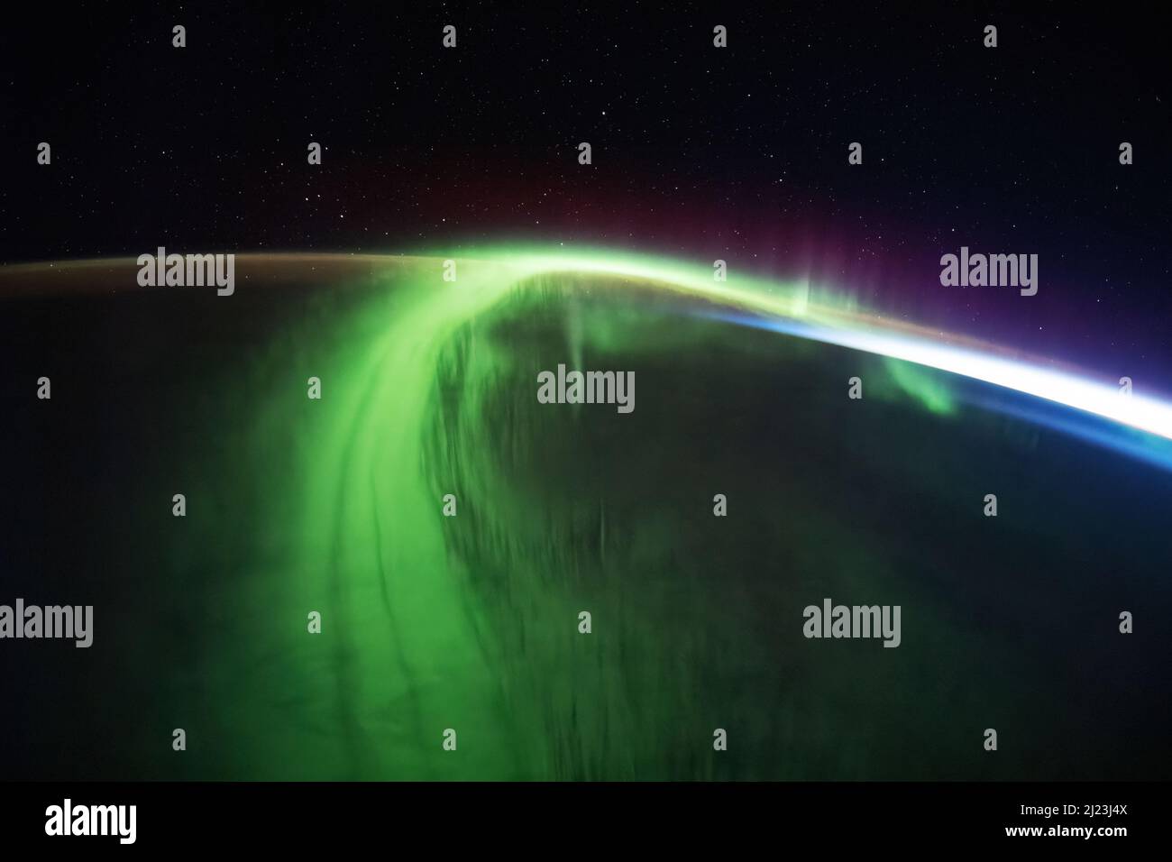 Aurora Australis dalla Stazione spaziale Internazionale Foto Stock