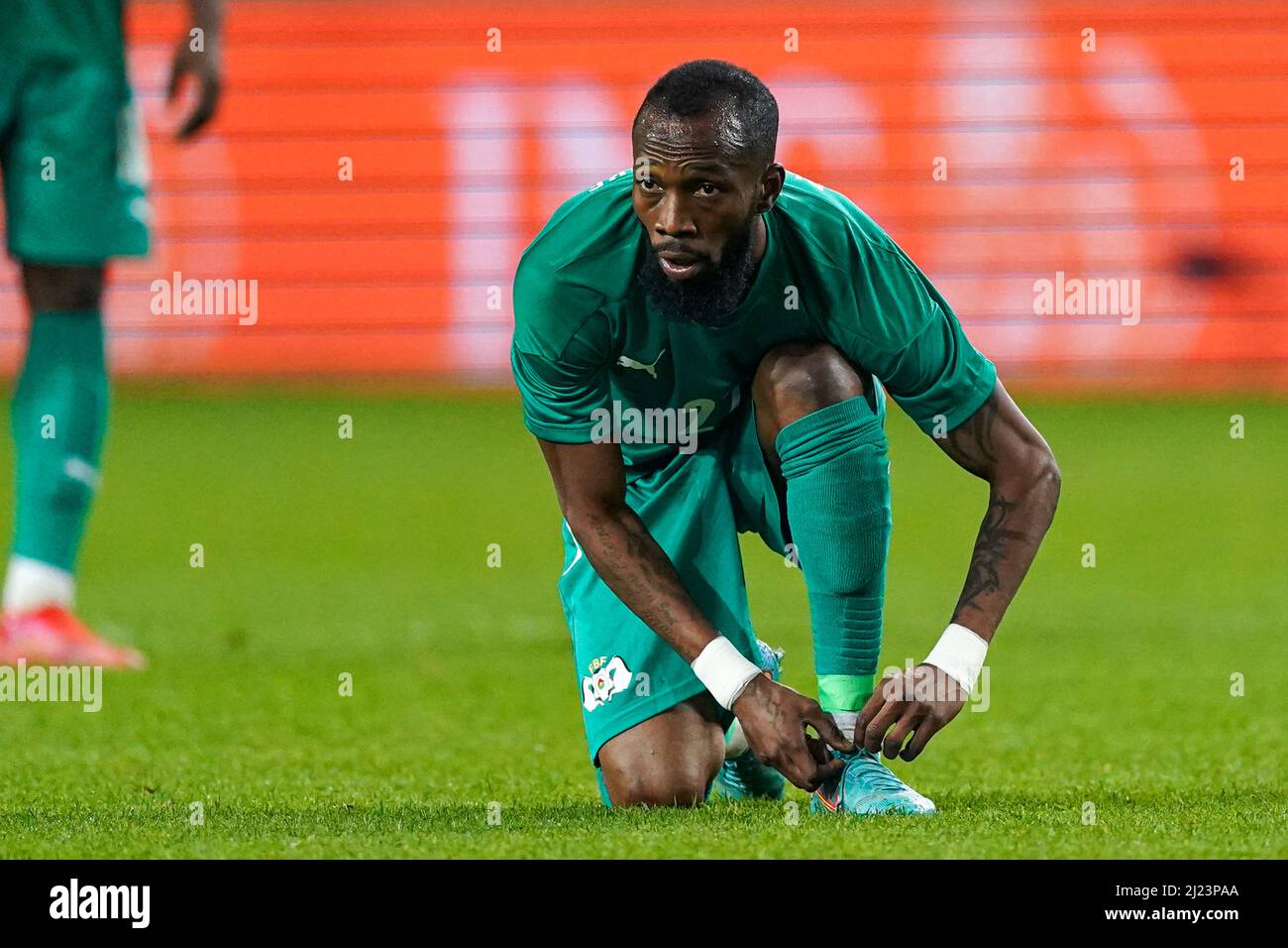 BRUSSEL, BELGIO - 29 MARZO: Cyrille Bayala del Burkina Faso durante la partita internazionale amichevole tra Belgio e Burkina Faso al Lotto Park il 29 marzo 2022 a Brussel, Belgio (Foto di Jeroen Meuwsen/Orange Pictures) Foto Stock