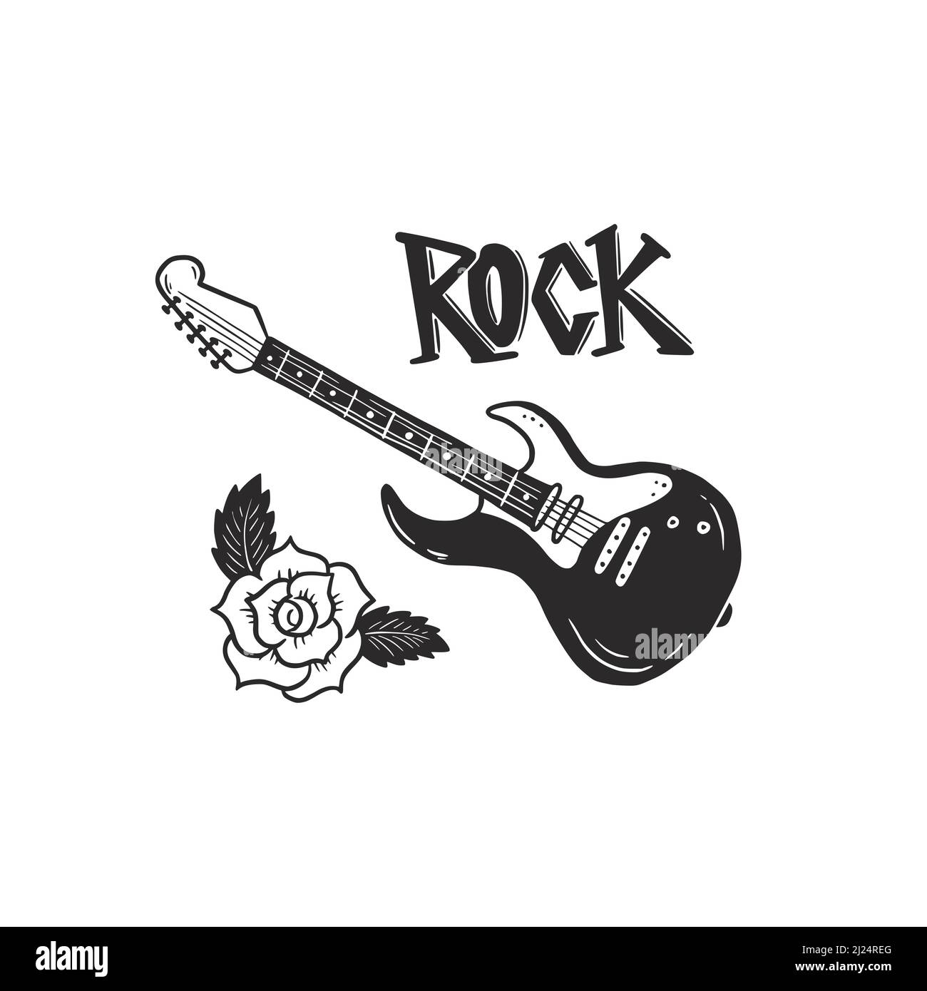 Chitarra elettrica rock and roll in stile doodle set vettoriale di