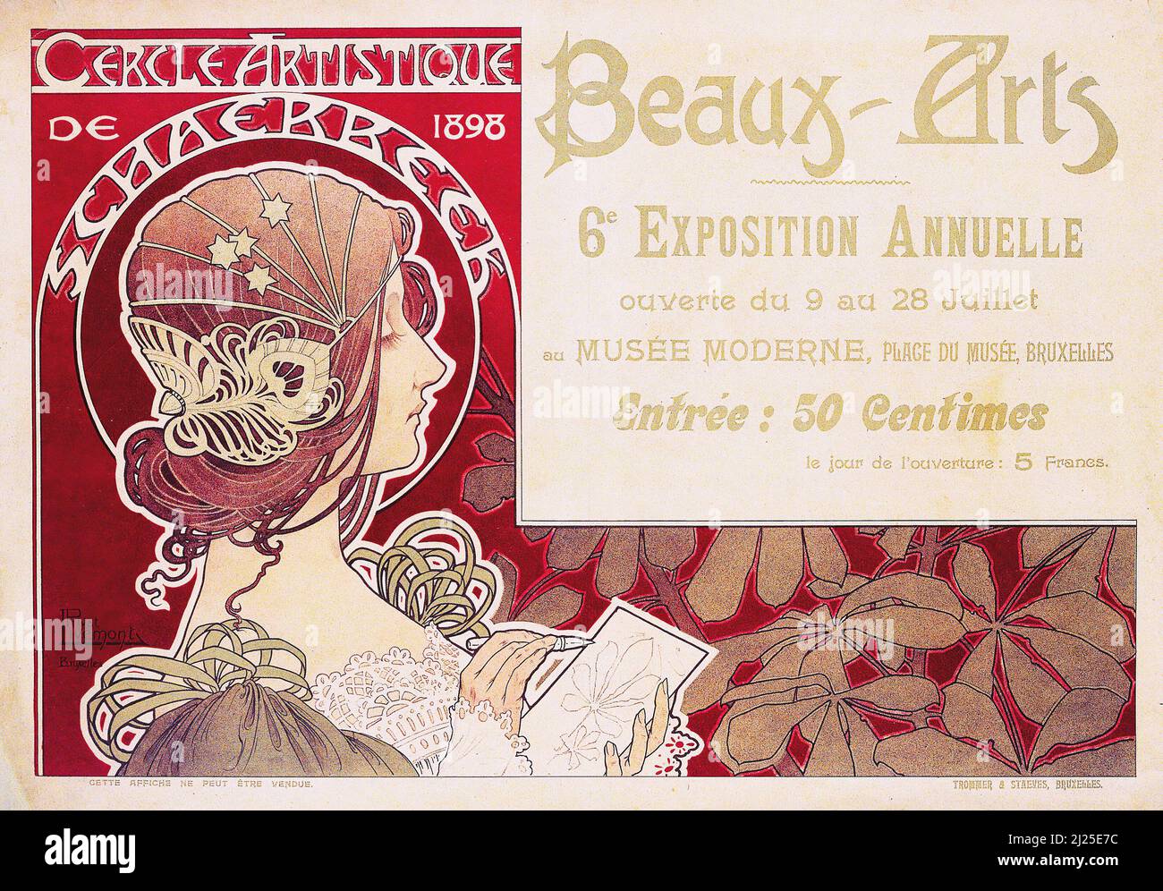 Vintage Art Nouveau di Henri Privat-Livemont - Beaux-Arts - Cercle Artistique De Schaerbeek (1898). Vecchio poster pubblicitario. Foto Stock