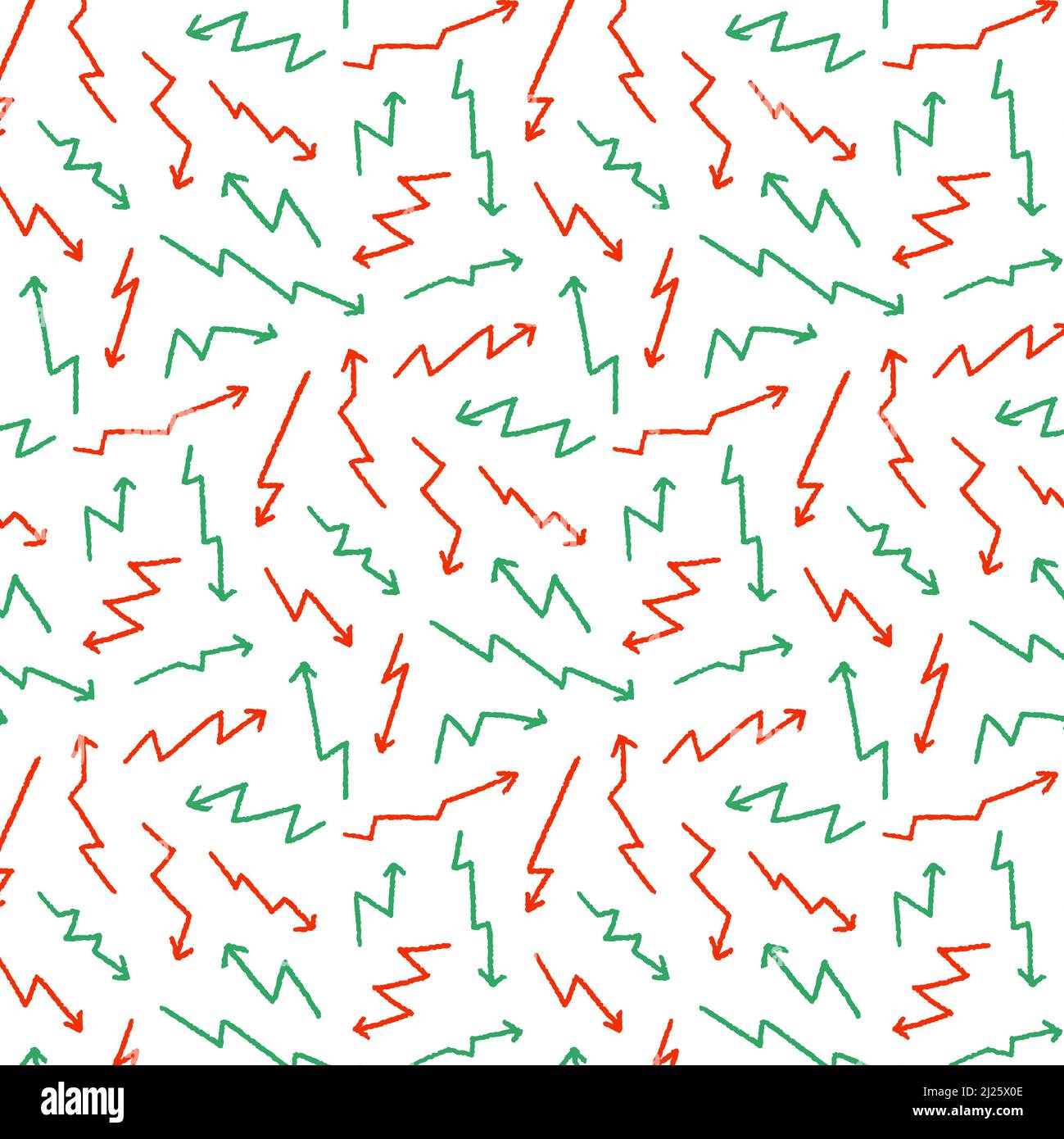 Illustrazione vettoriale disegnata a mano di un motivo a freccia rosso e verde su sfondo bianco. Foto Stock