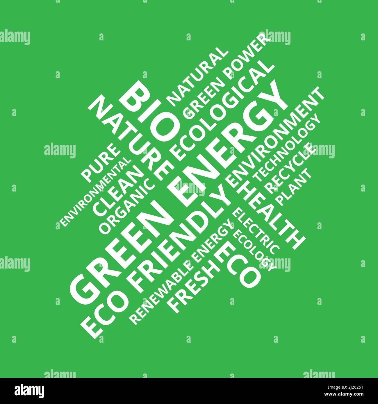 Green Power word cloud, molto testo sulle energie rinnovabili Illustrazione Vettoriale