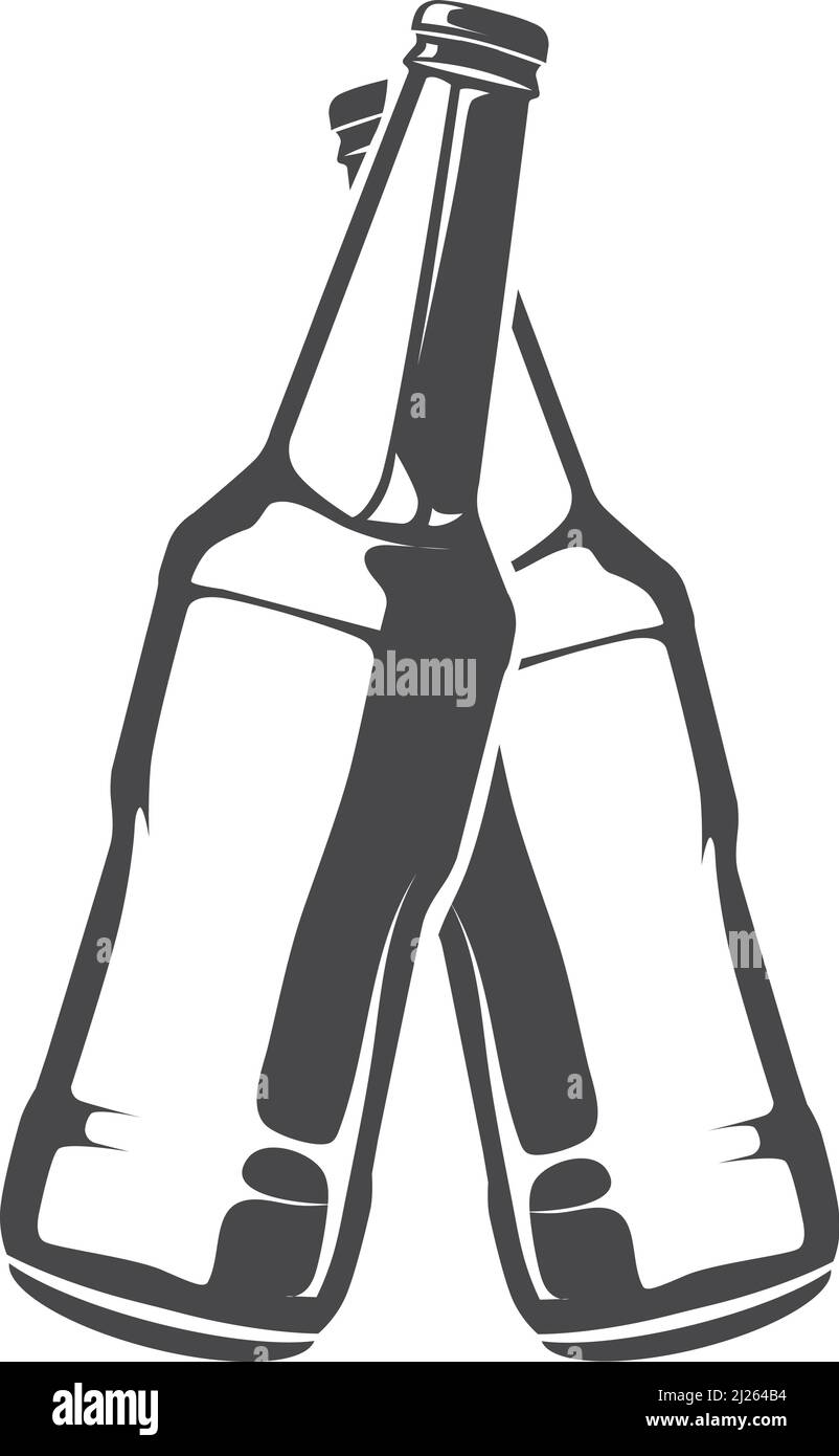 Icona brinda con bottiglie di birra. Simbolo del bicchiere. Segno di grazie Illustrazione Vettoriale