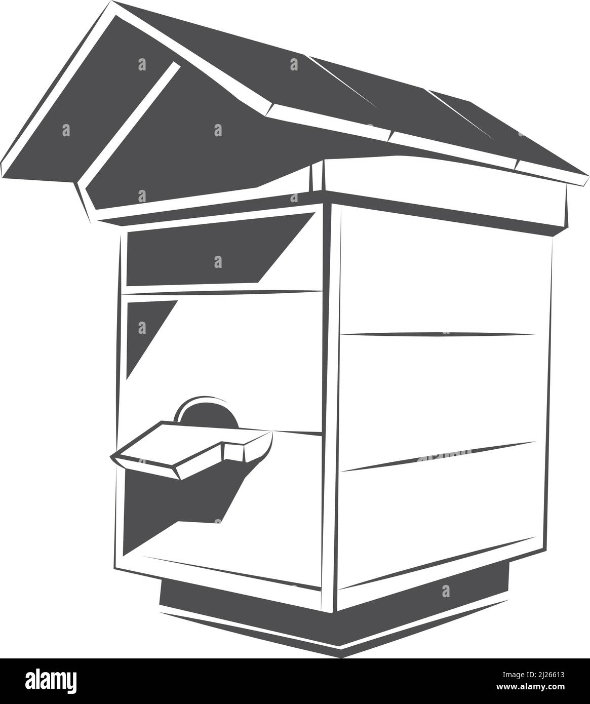 Icona della casa delle api. Simbolo apiario. Logo del prodotto miele Illustrazione Vettoriale