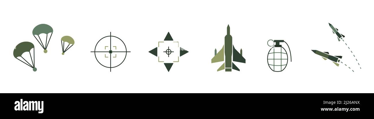 Illustrazione vettoriale delle icone della guerra dei cartoni animati su sfondo bianco. Illustrazione Vettoriale