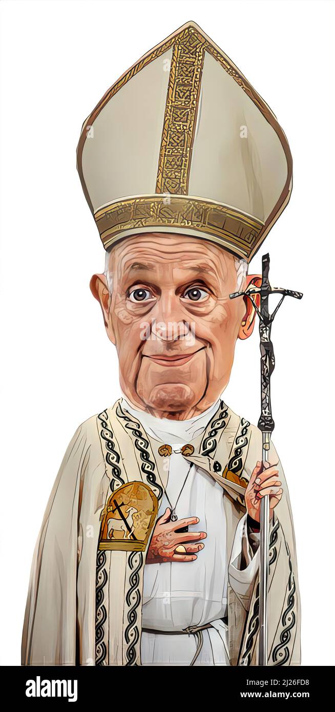 Papa Francesco, Jorge Mario Bergoglio, volto caricaturale, fumetto, cartone  animato, sorridente Foto stock - Alamy
