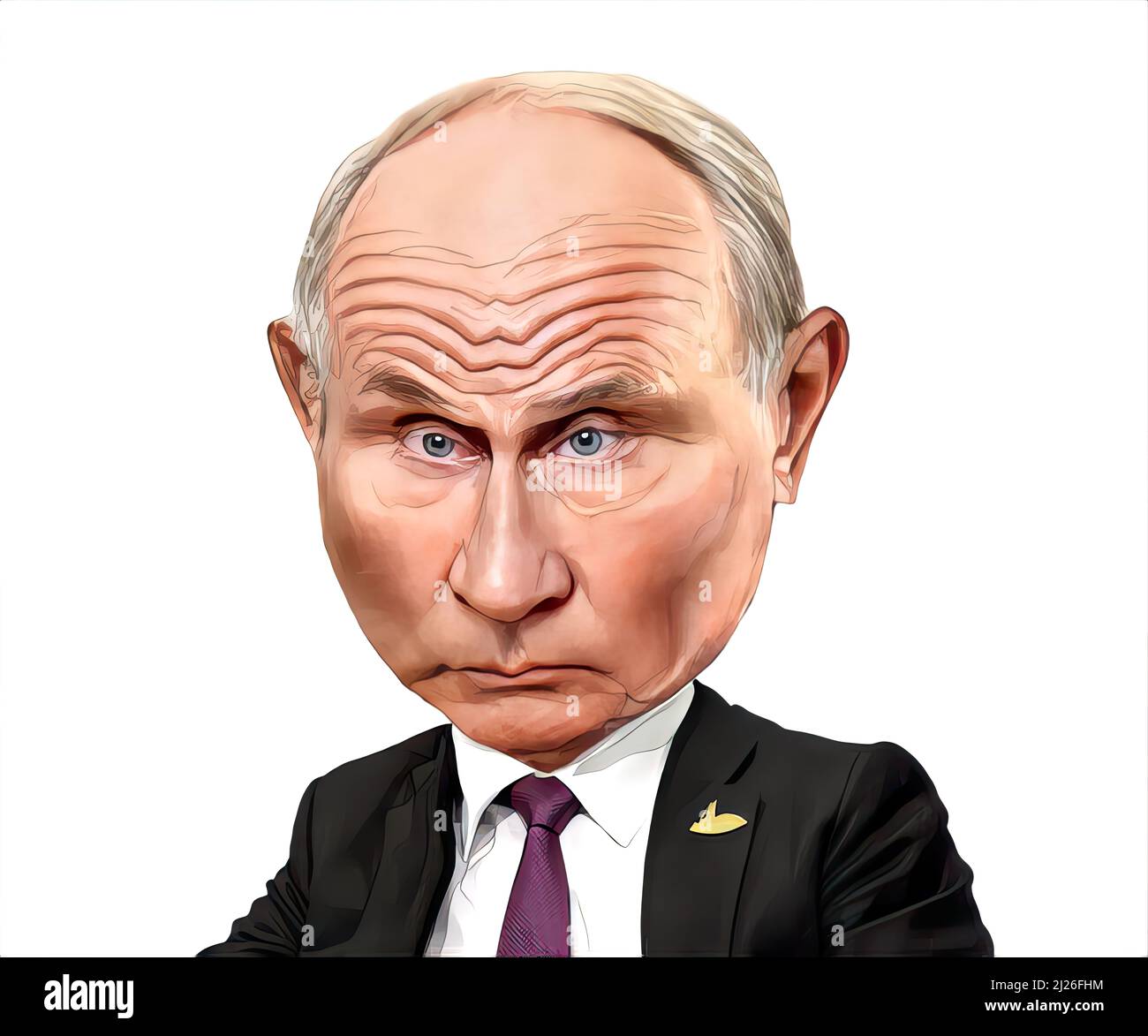 il presidente russo Vladimir Putin, faccia caricatura, arrabbiato, malvagio Foto Stock