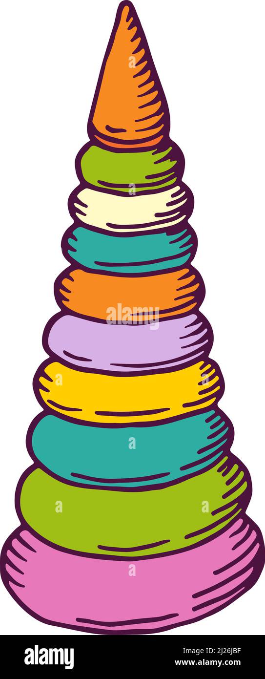 Giocattolo a piramide circolare. Puzzle ad anello in plastica per bambini piccoli Illustrazione Vettoriale