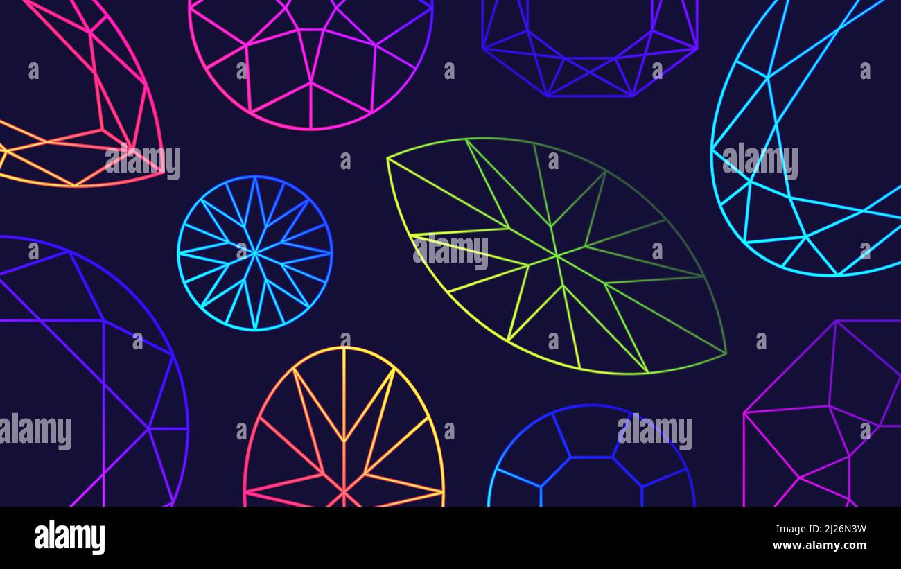 Gemme sfondo. Illustrazione vettoriale del neon incandescente astratto colorato gemme diverse per il vostro disegno Illustrazione Vettoriale