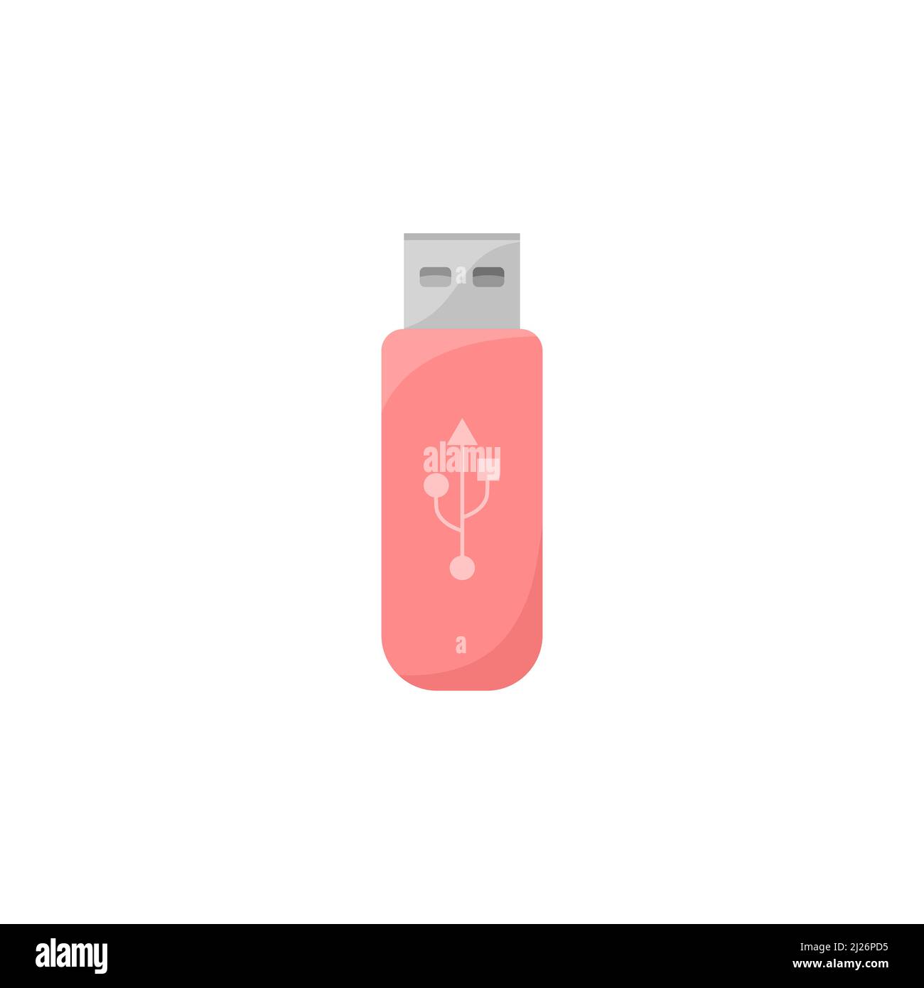 Chiavetta USB isolata. Dispositivo di memorizzazione digitale dell'unità flash. Supporto dati USB su sfondo bianco. Illustrazione piatta vettoriale. Illustrazione Vettoriale