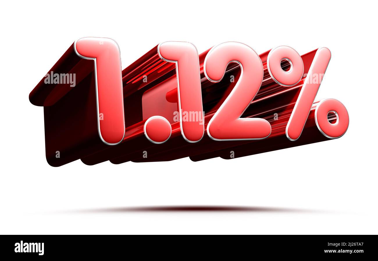 Numero rosso 1,12 percento 3D illustrazione su sfondo bianco con tracciato di ritaglio. Foto Stock