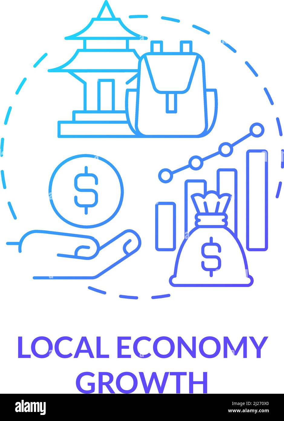 Icona del concetto di crescita dell'economia locale con gradiente blu Illustrazione Vettoriale