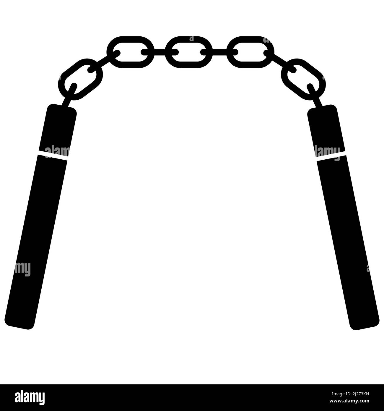 segno nunchucks. icona arma nunchaku. strumenti simbolistici per combattere il club. stile piatto. Foto Stock