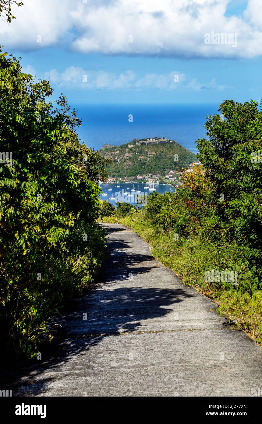 Vista dal sentiero escursionistico le Chameau. Terre-de-Haut, Iles des Saintes, Les Saintes, Guadalupa, piccole Antille, Caraibi. Foto Stock