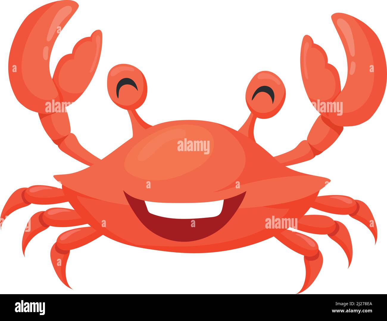 Personaggio granchio ridente. Cartoon rosso mare cibo animale isolato su sfondo bianco Illustrazione Vettoriale