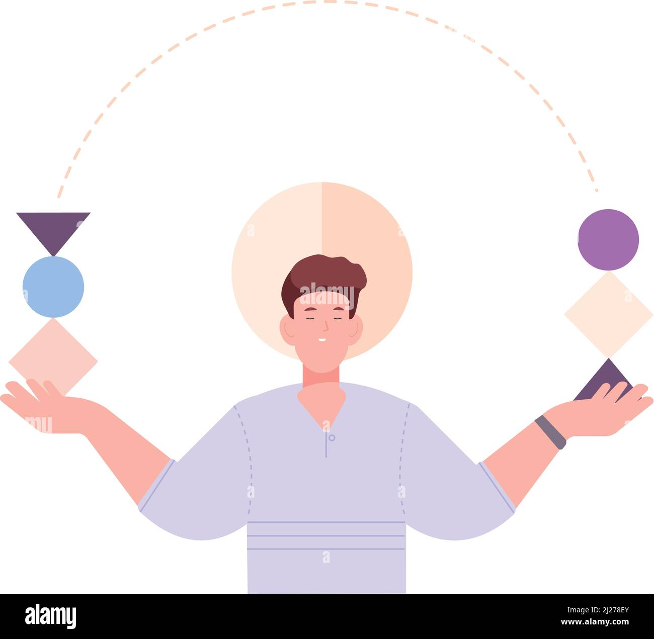 Personalità bilanciata. Concetto di pensiero mentale strategico isolato su sfondo bianco Illustrazione Vettoriale