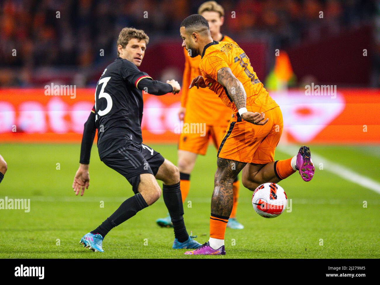 Memphis Depay (Niederlande), Thomas Müller (Deutschland) Niederlande - Deutschland Olanda - Germania 29.03.2022, Fussball; DFB, Saison 2021/22 Foto Stock