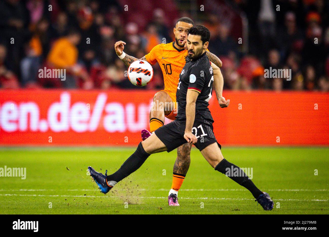 Memphis Depay (Niederlande), Ilkay Gündogan (Deutschland) Niederlande - Deutschland Olanda - Germania 29.03.2022, Fussball; DFB, Saison 2021/22 Foto Stock