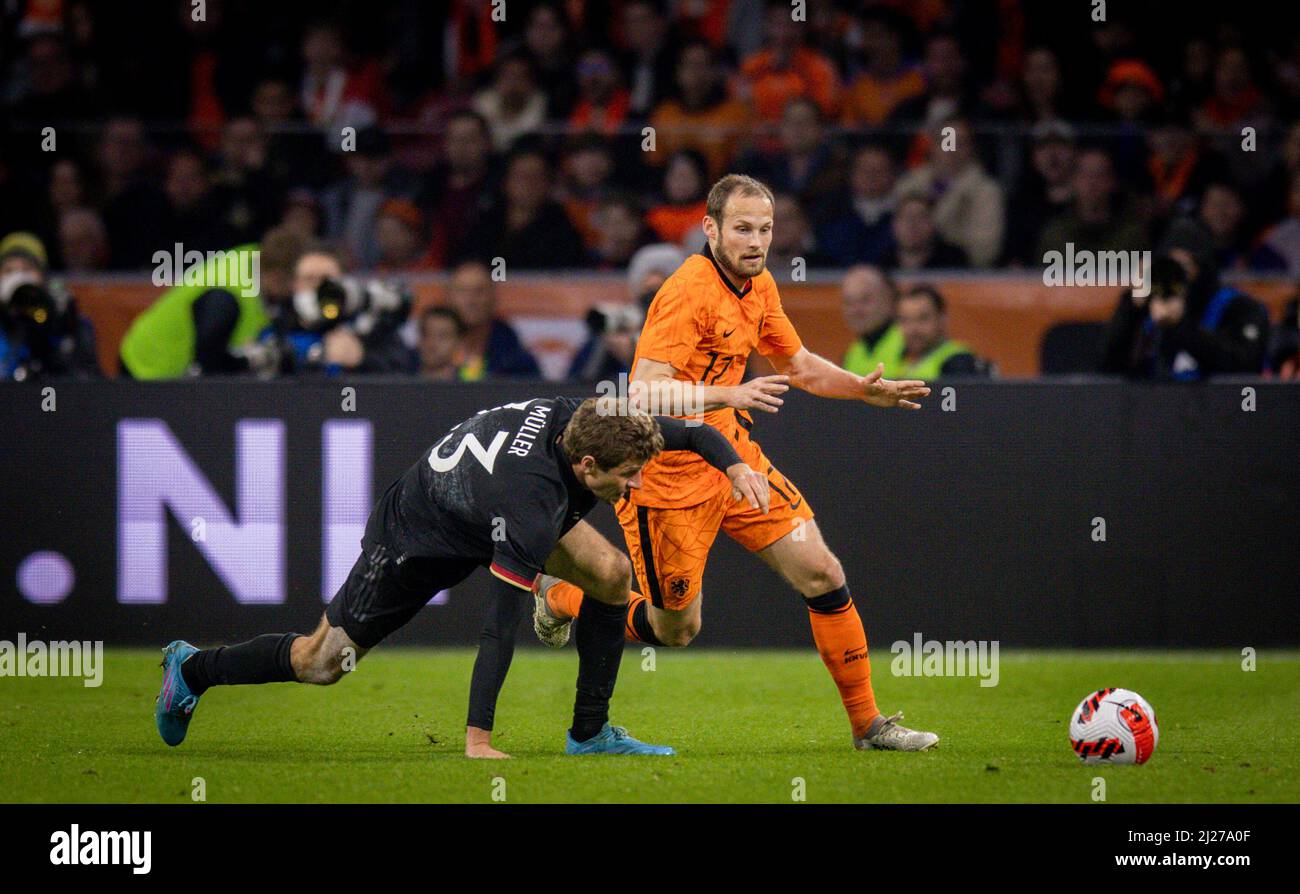 Daley Blind (Niederlande), Thomas Müller (Deutschland) Niederlande - Deutschland Olanda - Germania 29.03.2022, Fussball; DFB, Saison 2021/22 Fo Foto Stock