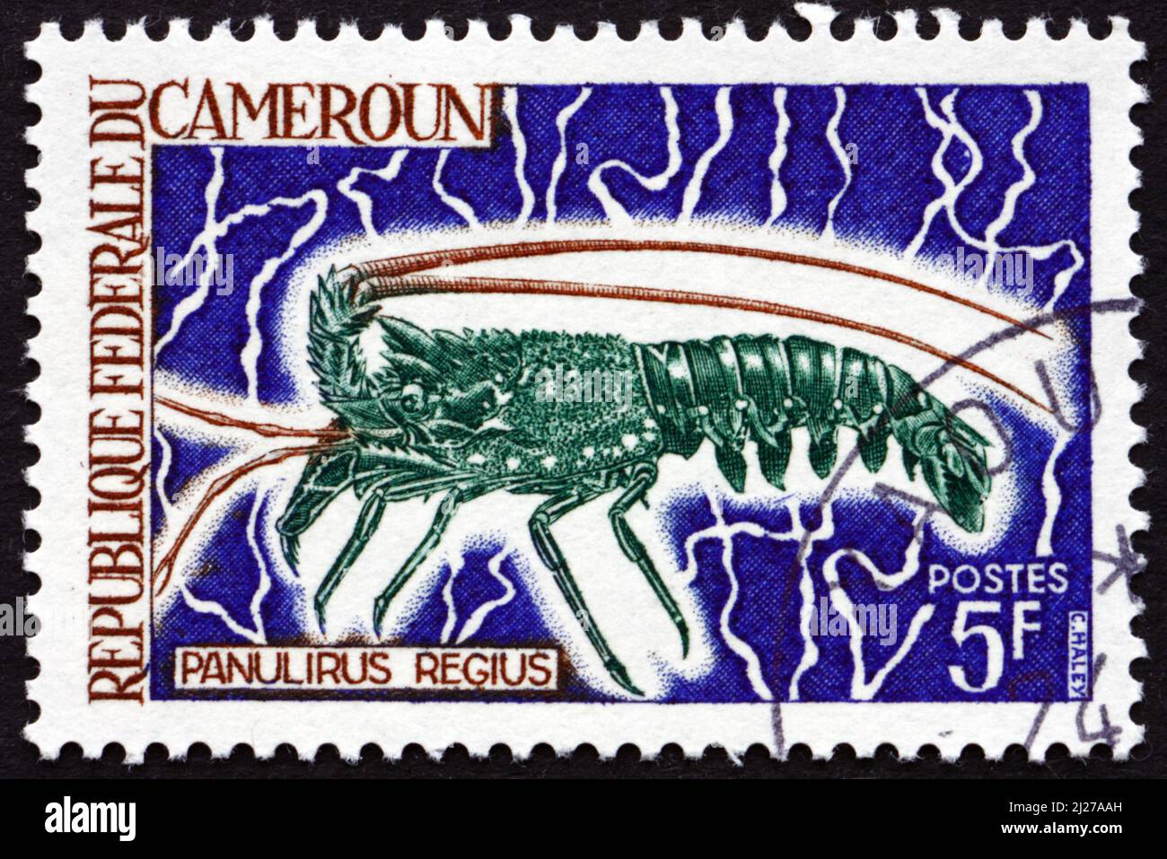 CAMERUN - CIRCA 1968: Un francobollo stampato in Camerun mostra Royal Spiny Lobster, Panulirus Regius, circa 1968 Foto Stock