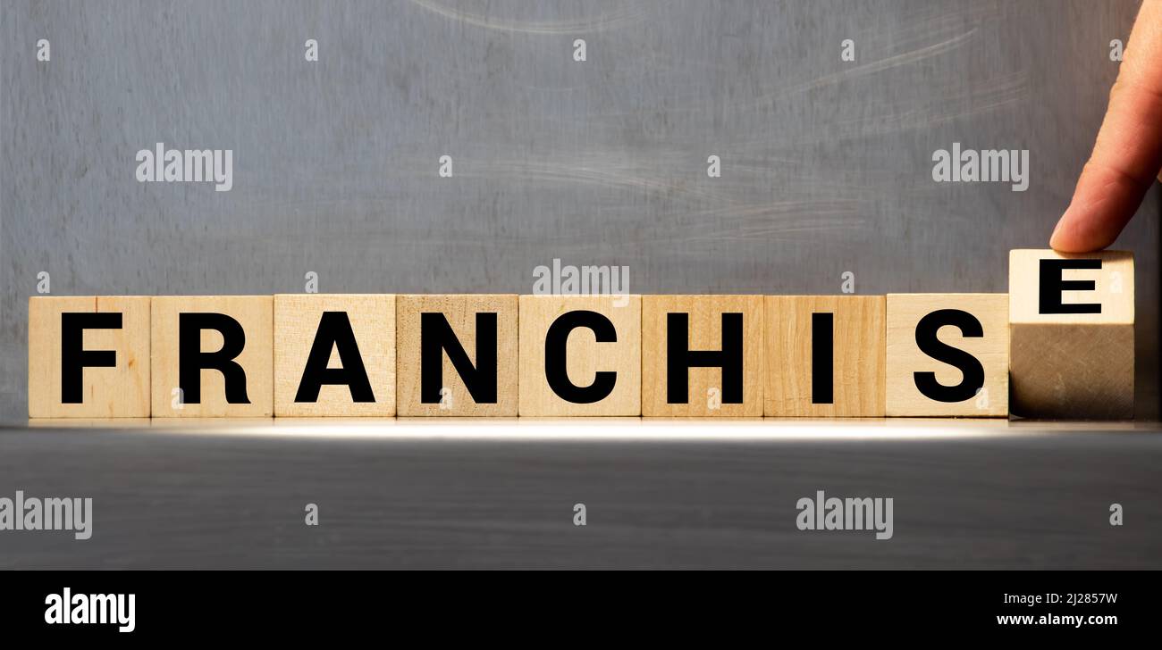 Franchising. Parola scritta su blocco di legno, concetto Foto Stock