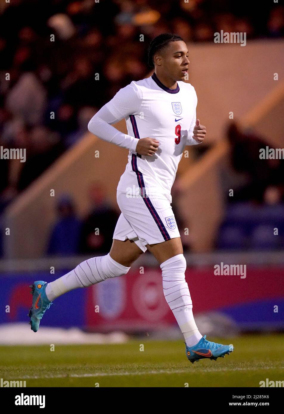 Cameron Archer in Inghilterra durante la partita Under 20 Elite League al JobServe Community Stadium di Colchester. Data foto: Martedì 29 marzo 2022. Foto Stock