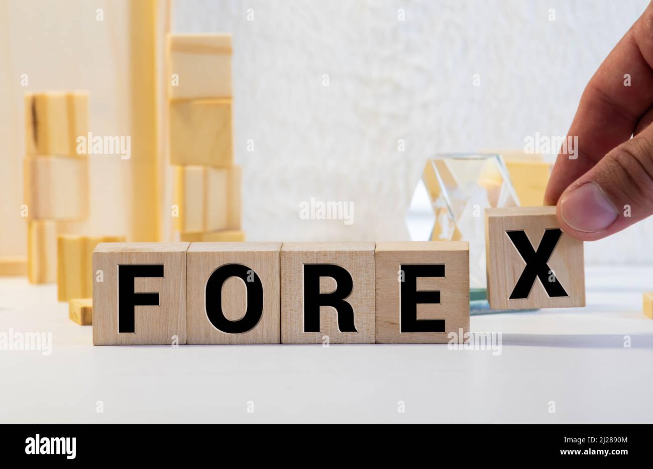 PAROLA DI FOREX scritta su blocco di legno, concetto di affari Foto Stock