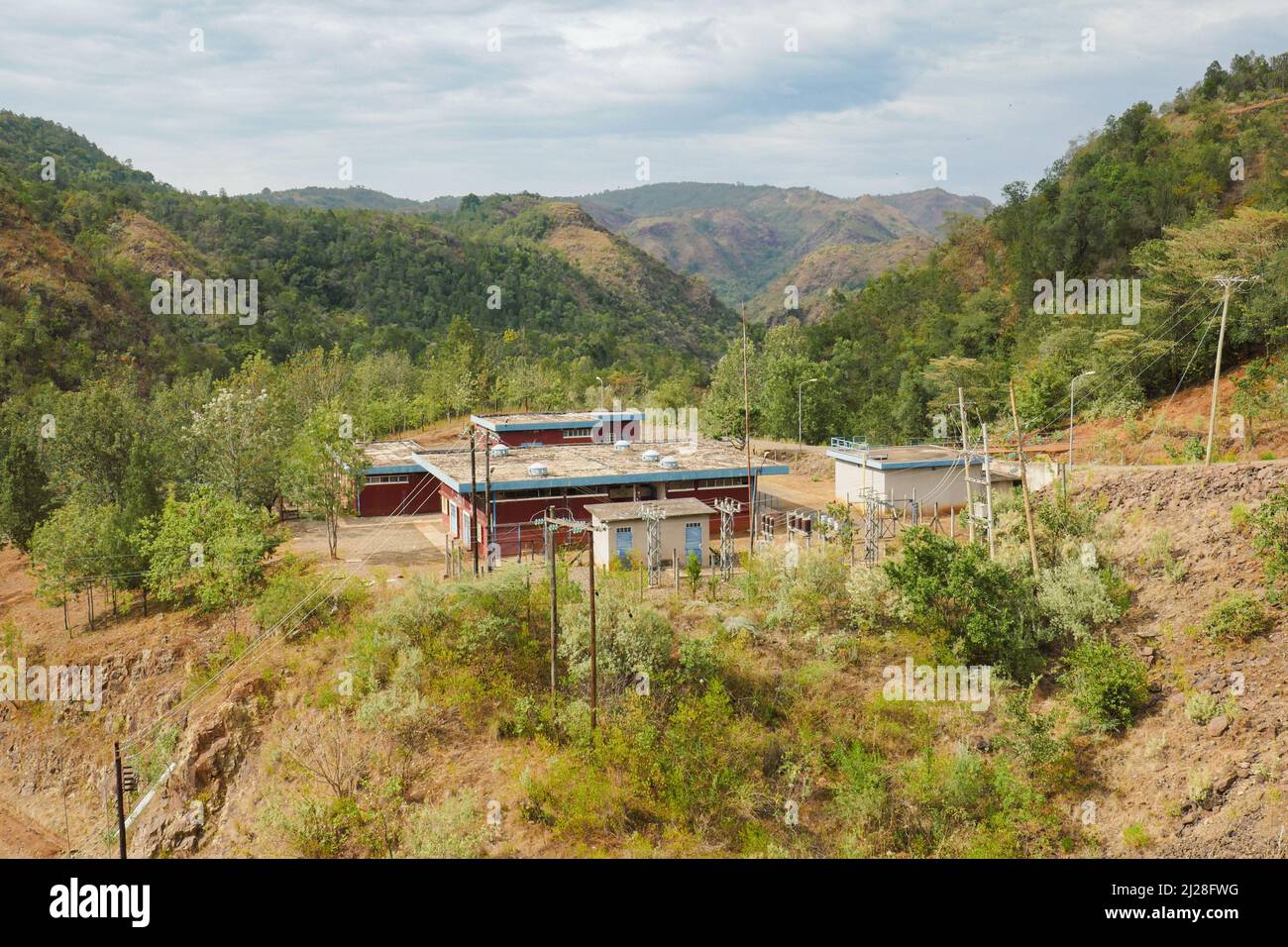 Vista panoramica dell'impianto di trattamento delle acque di Kirandich a Baringo, Kenya Foto Stock