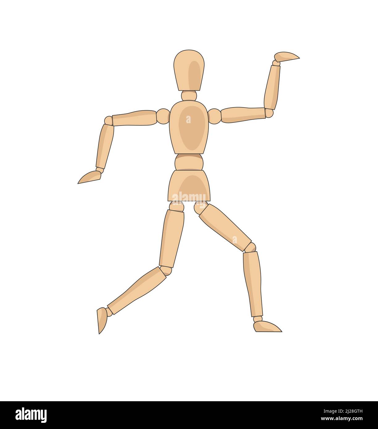 Modello uomo in legno, manichino per disegnare anatomia del corpo umano posa egizia. Mannequin controllo fittizio figura vettore semplice illustrazione stock immagine Illustrazione Vettoriale