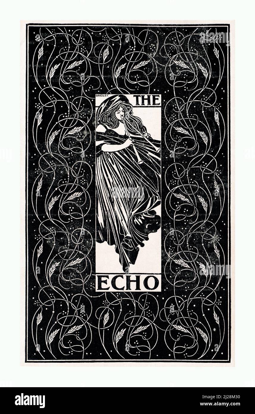 Will Bradley artwork - The Echo, Chicago, 15 aprile 1896 - American Art Nouveau - copertina poster / riviste d'epoca. Foto Stock